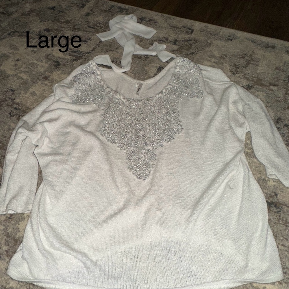 Studio Y White Lace Accent Blouse